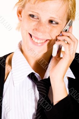 Business womans face and the celluar