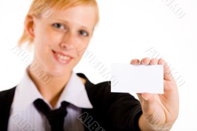 Business woman with her card