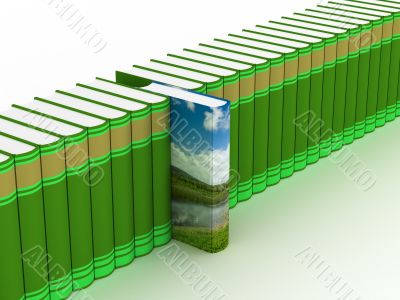 Row of books on a white background. 3D image.