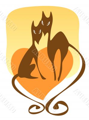 two cats and heart
