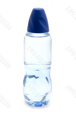 Blue plastic bottle on white