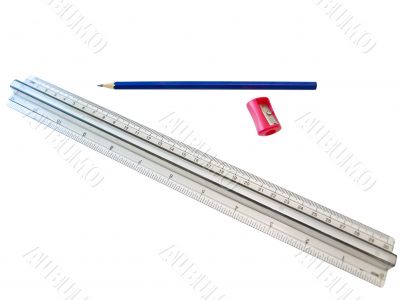 pencil, ruler and sharpener