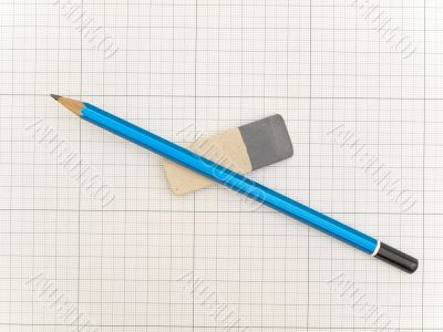 Blue pencil and eraser