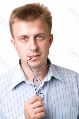 serious man with glasses