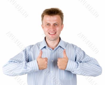 smiling young man with thumbs up