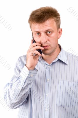 serious man with mobile phone