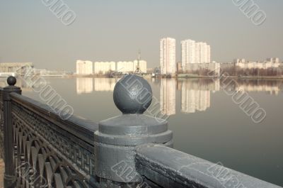 Moscow landscape with river and construction site