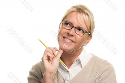Beautiful Woman with Pencil