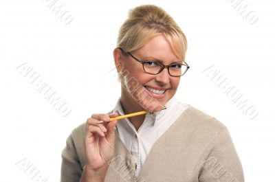 Beautiful Woman with Pencil