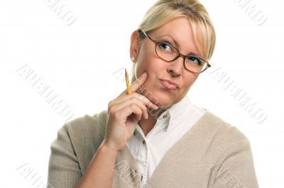 Beautiful Woman with Pencil