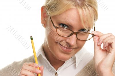 Beautiful Woman with Pencil