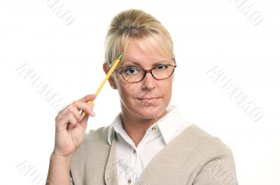 Beautiful Woman with Pencil
