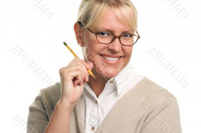 Beautiful Woman with Pencil