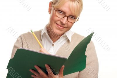 Beautiful Woman with Pencil and Folder