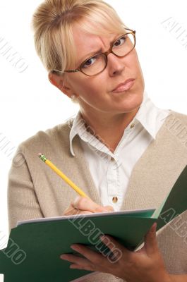 Beautiful Woman with Pencil and Folder