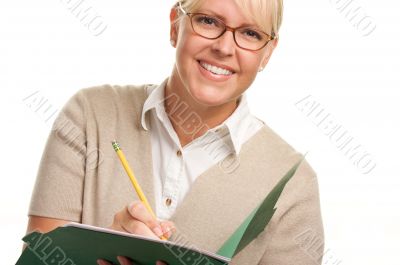 Beautiful Woman with Pencil and Folder