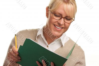 Beautiful Woman with Pencil and Folder