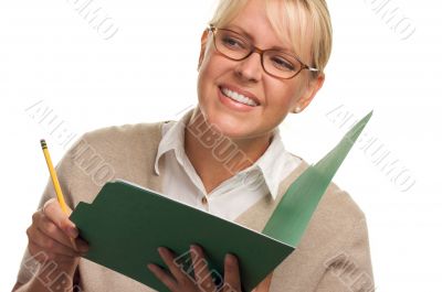 Beautiful Woman with Pencil and Folder