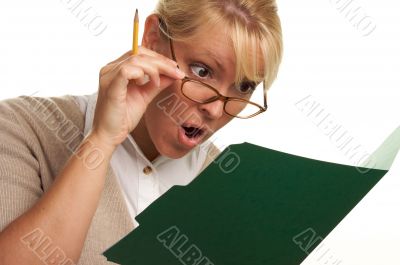 Beautiful Woman with Pencil and Folder