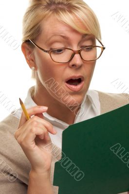Beautiful Woman with Pencil and Folder