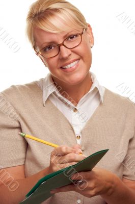 Beautiful Woman with Pencil and Folder
