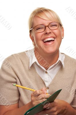 Beautiful Woman with Pencil and Folder