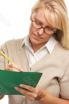 Beautiful Woman with Pencil and Folder