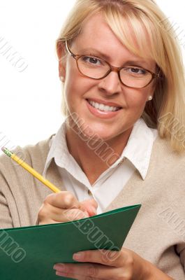 Beautiful Woman with Pencil and Folder