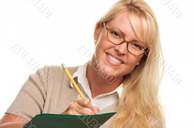 Beautiful Woman with Pencil and Folder