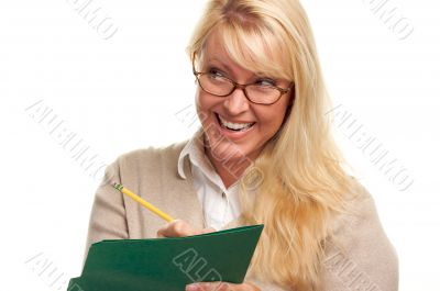 Beautiful Woman with Pencil and Folder