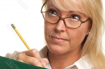 Beautiful Woman with Pencil and Folder