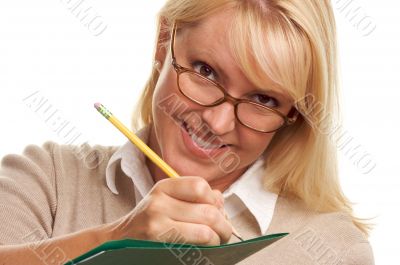 Beautiful Woman with Pencil and Folder