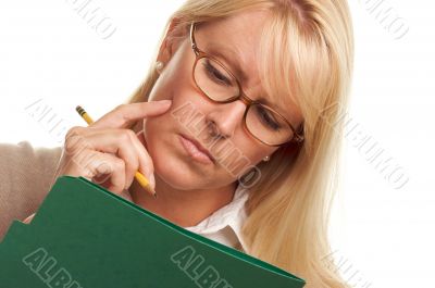 Beautiful Woman with Pencil and Folder