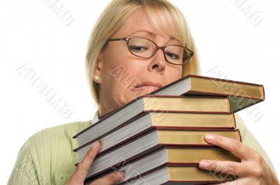 Attractive Student Struggles with Her Books