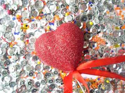 Shining glass beads, spangles and a heart