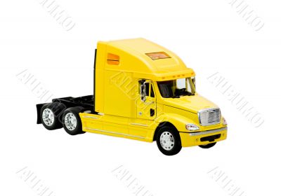 yellow toy truck isolated over white background