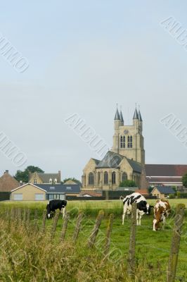 small village with cows