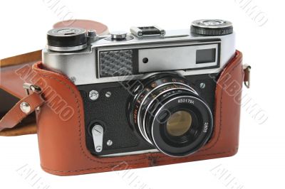 Retro photocamera in a leather case