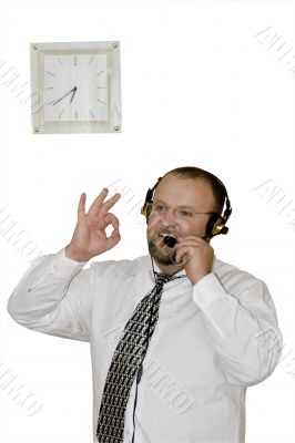 Male having conversation and showing OK sign