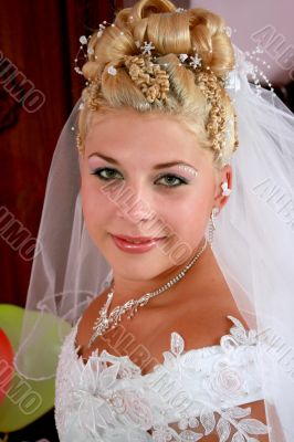 Bride outdoors portrait in wedding day