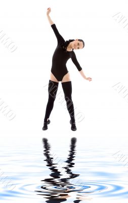 fitness instructor in black leotard
