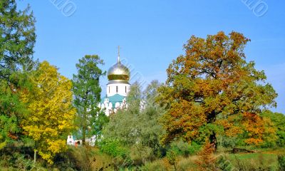 Autumn landscape with church