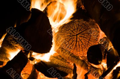 Burning fireplace