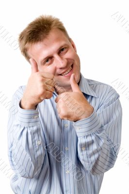 smiling young man with thumbs up