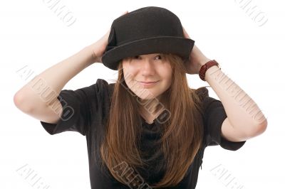 smiling young woman in black hat