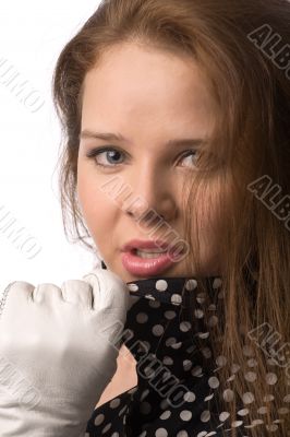 woman in white gloves