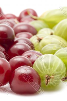 cherries with gooseberry closeup