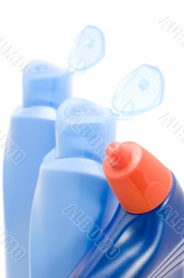 Three Blue bottle closeup