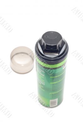 Open shaving foam bottle