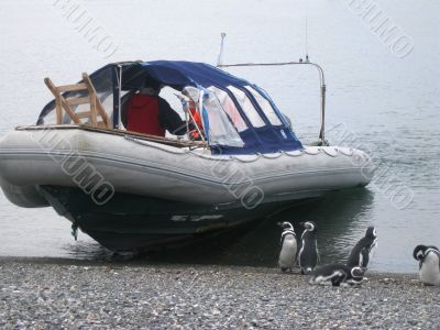 With rubber boat
